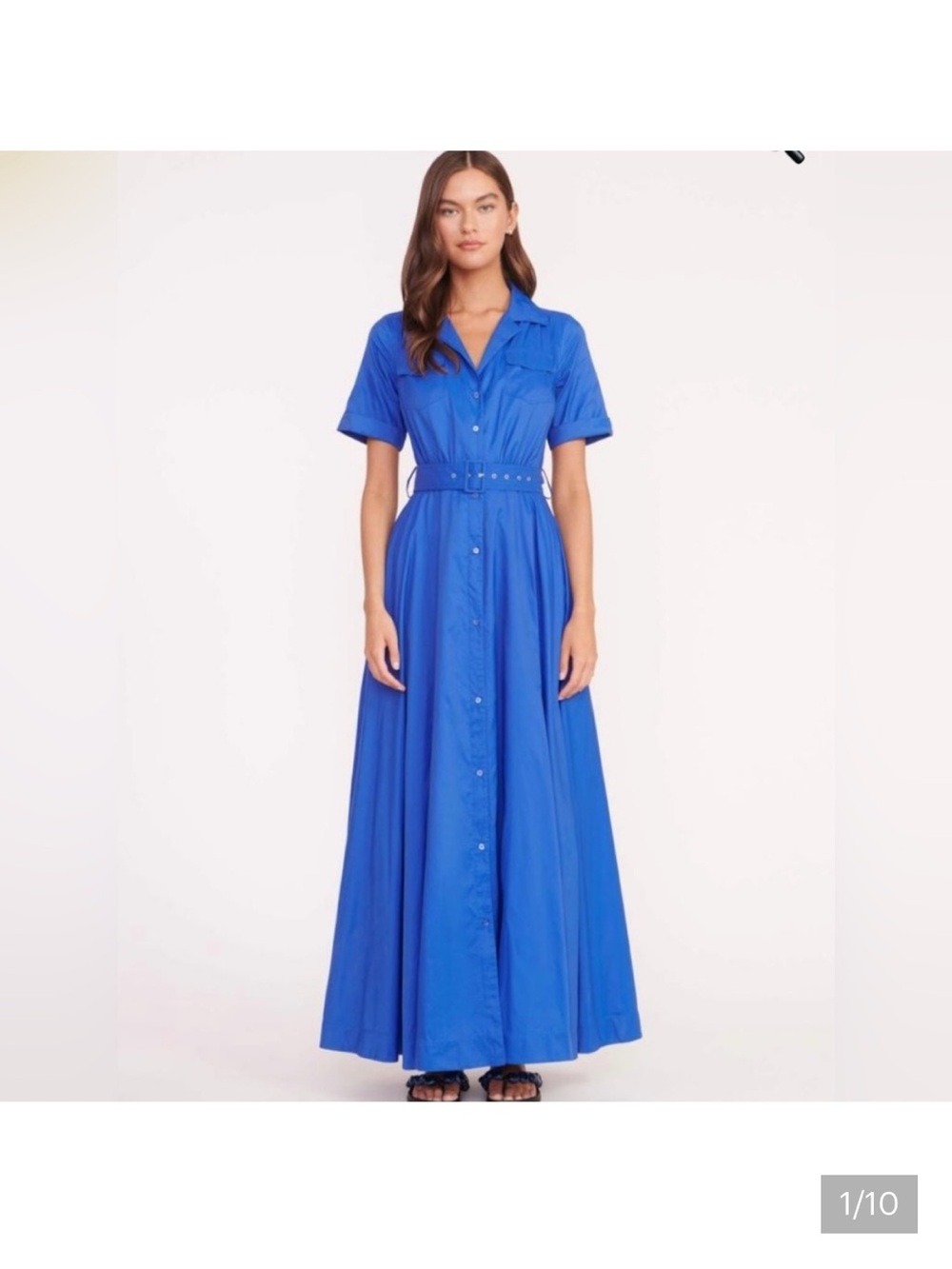 STAUD Button-Front Short Sleeve Maxi Dress in Bright Blue